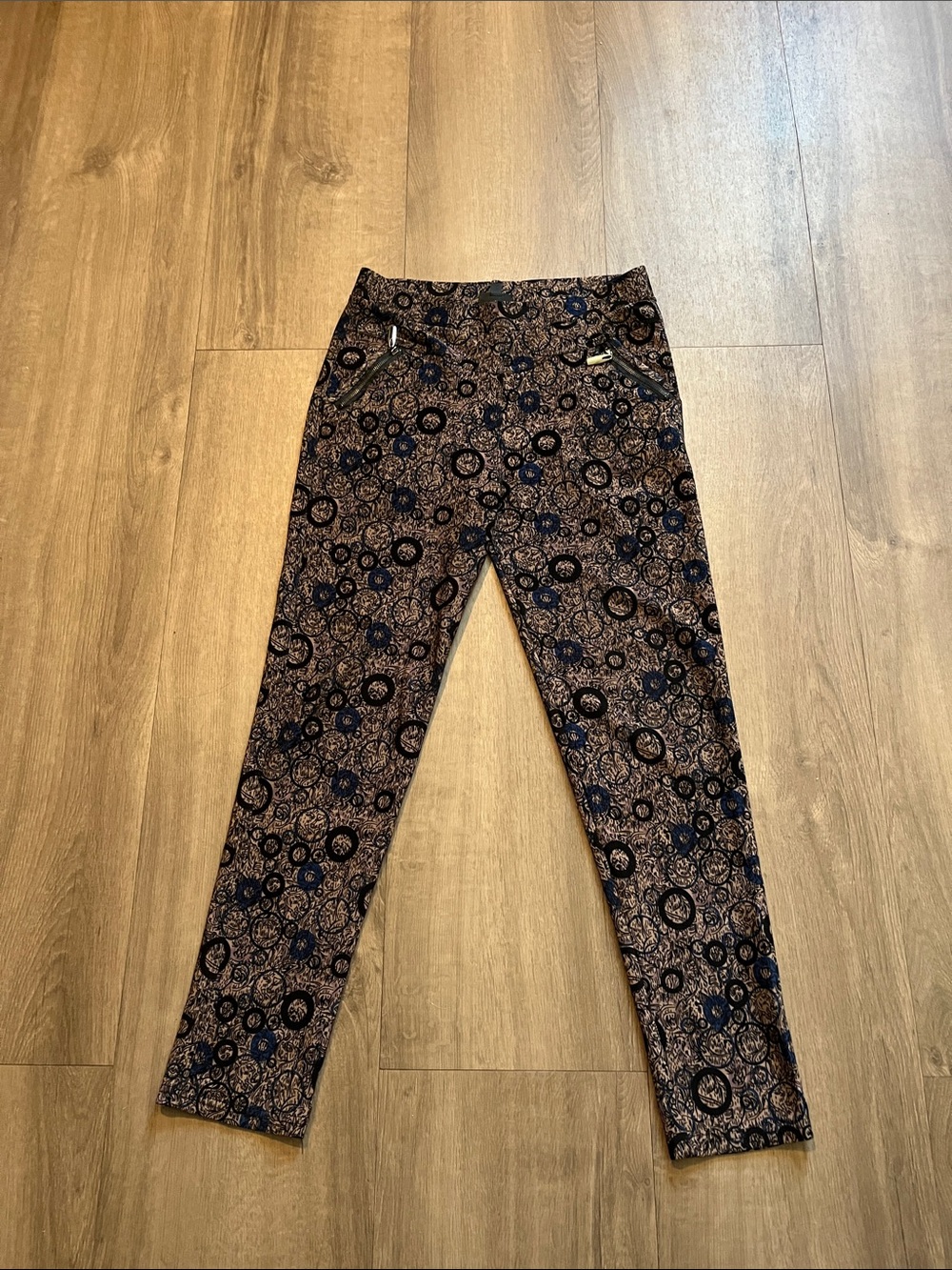 Coco + Carmen Navy and Brown Patterned Slim Leg Pants